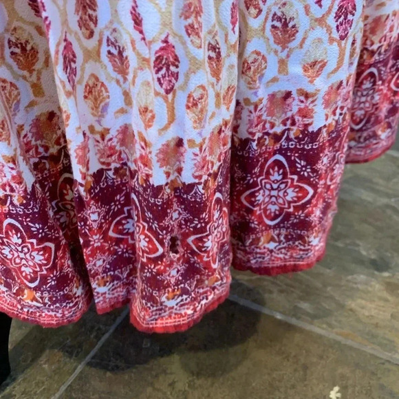 Xhileration Women’s Small Boho Maxi Sundress Dress Red and Tan Adjustable Straps - Picture 5 of 11